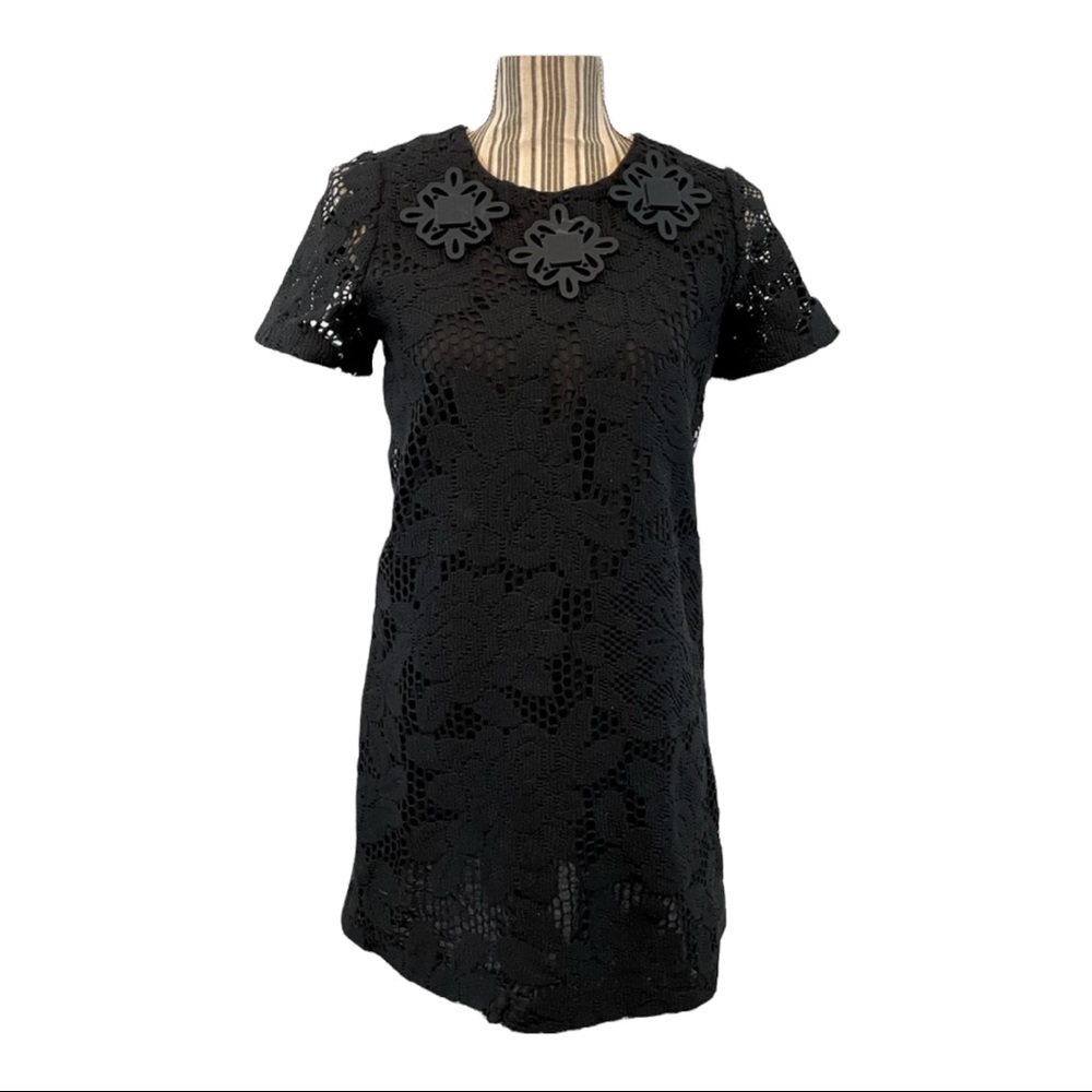 Vintage black lace short sleeve dress small